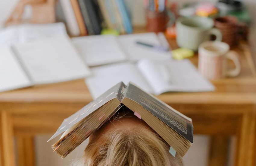 woman with a book on her face