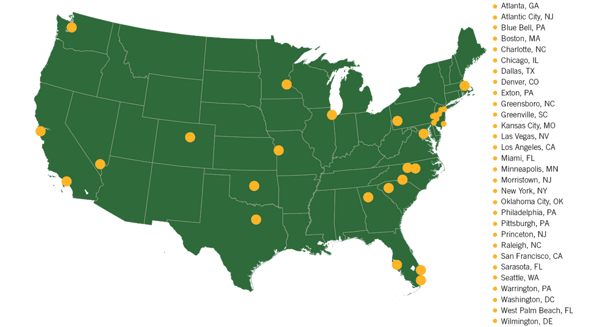 map with various cities pointed out