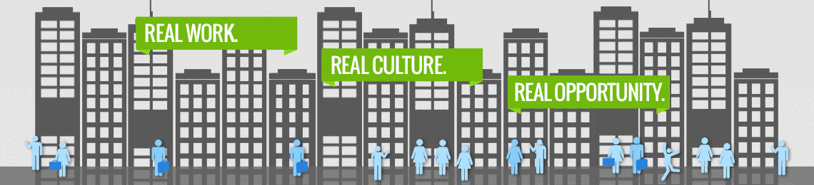 real work, real culture, real opportunity over a cartoon city skyline